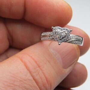 925 *Sterling Silver Diamond Engagement  Heart Ring